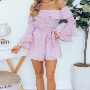 pink lily botique romper - lavender polka dot